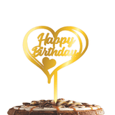 PartyCorp Gold Heart Shaped Acrylic Happy Birthday Cake Topper, 1 Piece